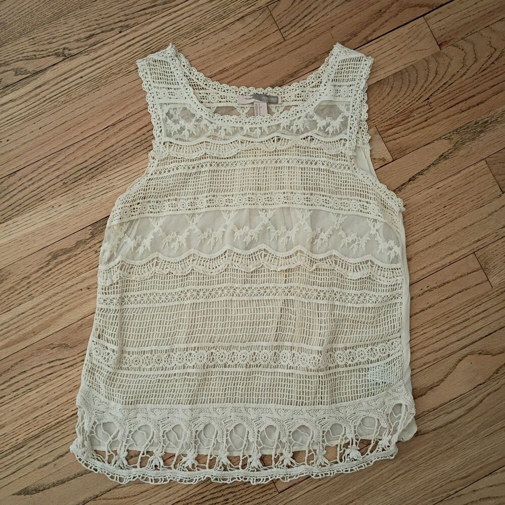 Forever 21 Women's Size Small Beige Mesh & Knit Tank Top Beachy Boho Summer